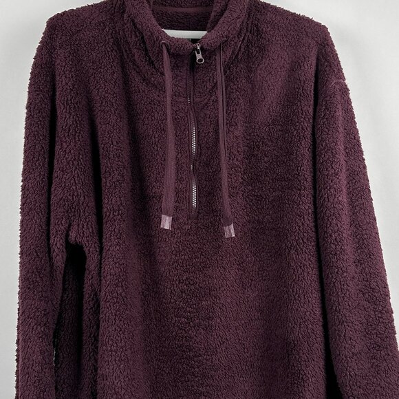 Members Mark Cozy Sherpa Pull Over Jacket Hoodie XL Plush Plum Quarter Zip-Up - Picture 4 of 11